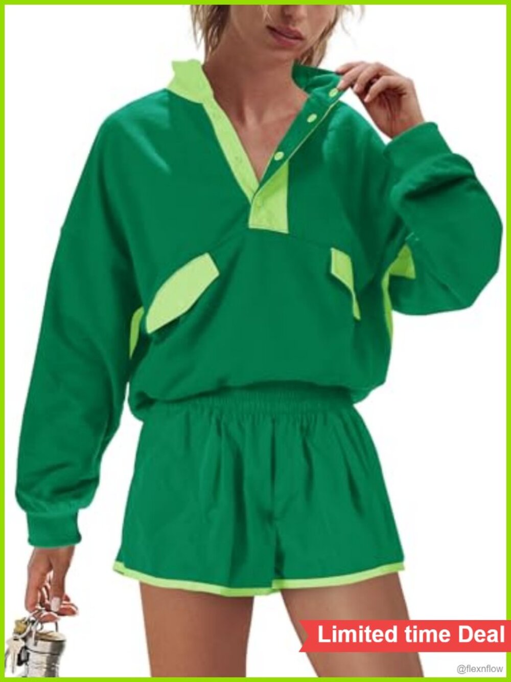 Women's 2 Piece Athletic Set Pullover Sweatshirt Shorts Cotton Polyester Spandex
